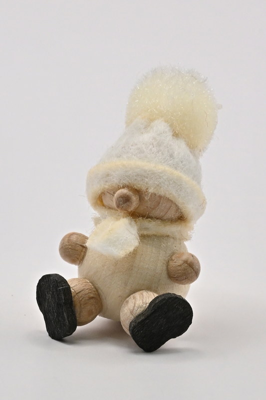 Schneemann mini, sitzend, weiße Mütze