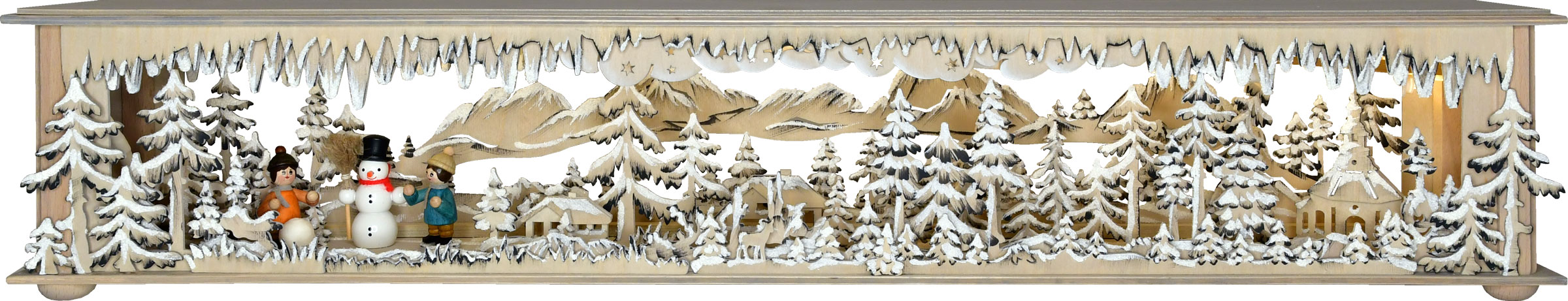 Raumleuchte gr., Wald, Winterkinder, SP, Schneemann, handbemalt, grau, Raureif