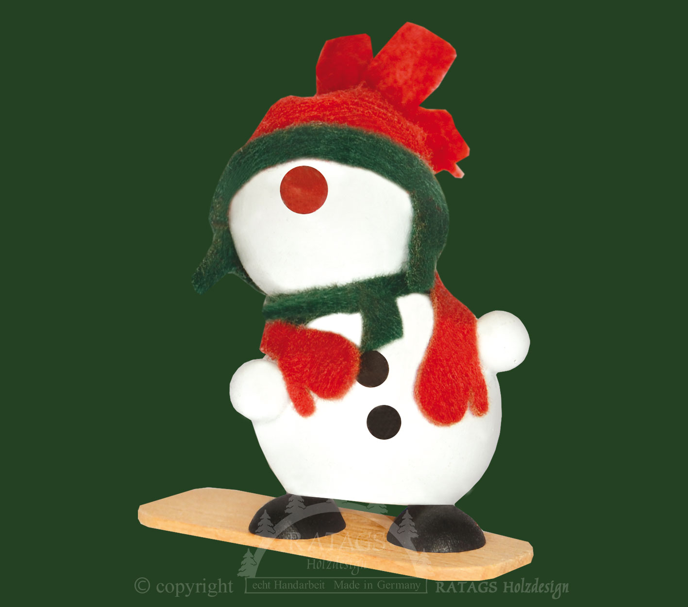 Schneemann auf Snowboard