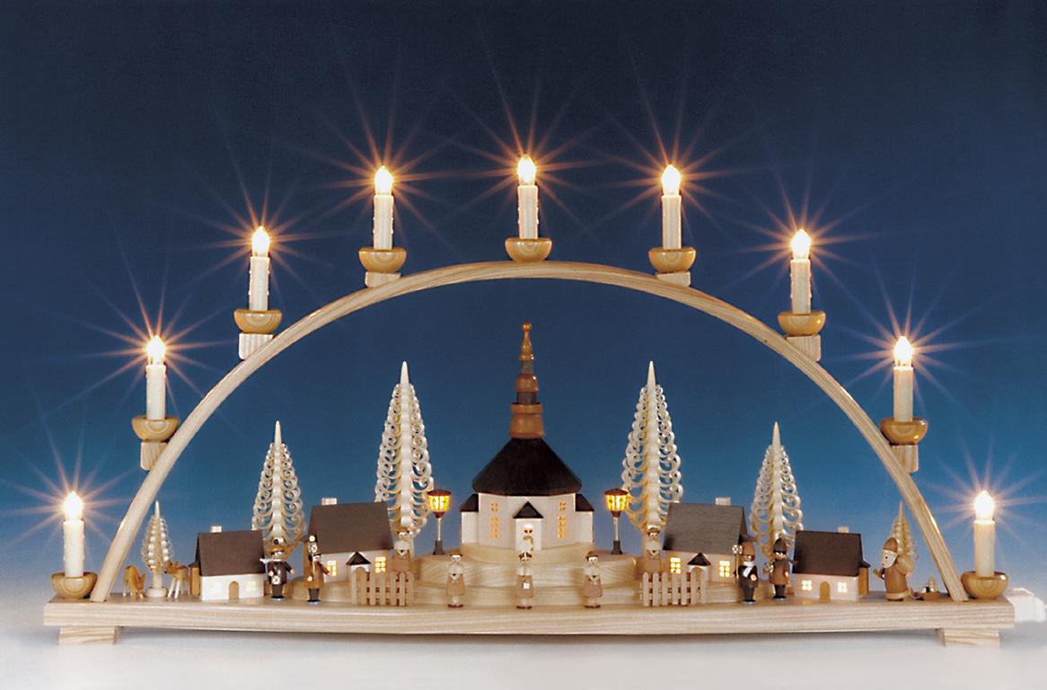 Schwibbogen gross mit beleuchteten Laternen elektr. beleuchtet  B 78 cm