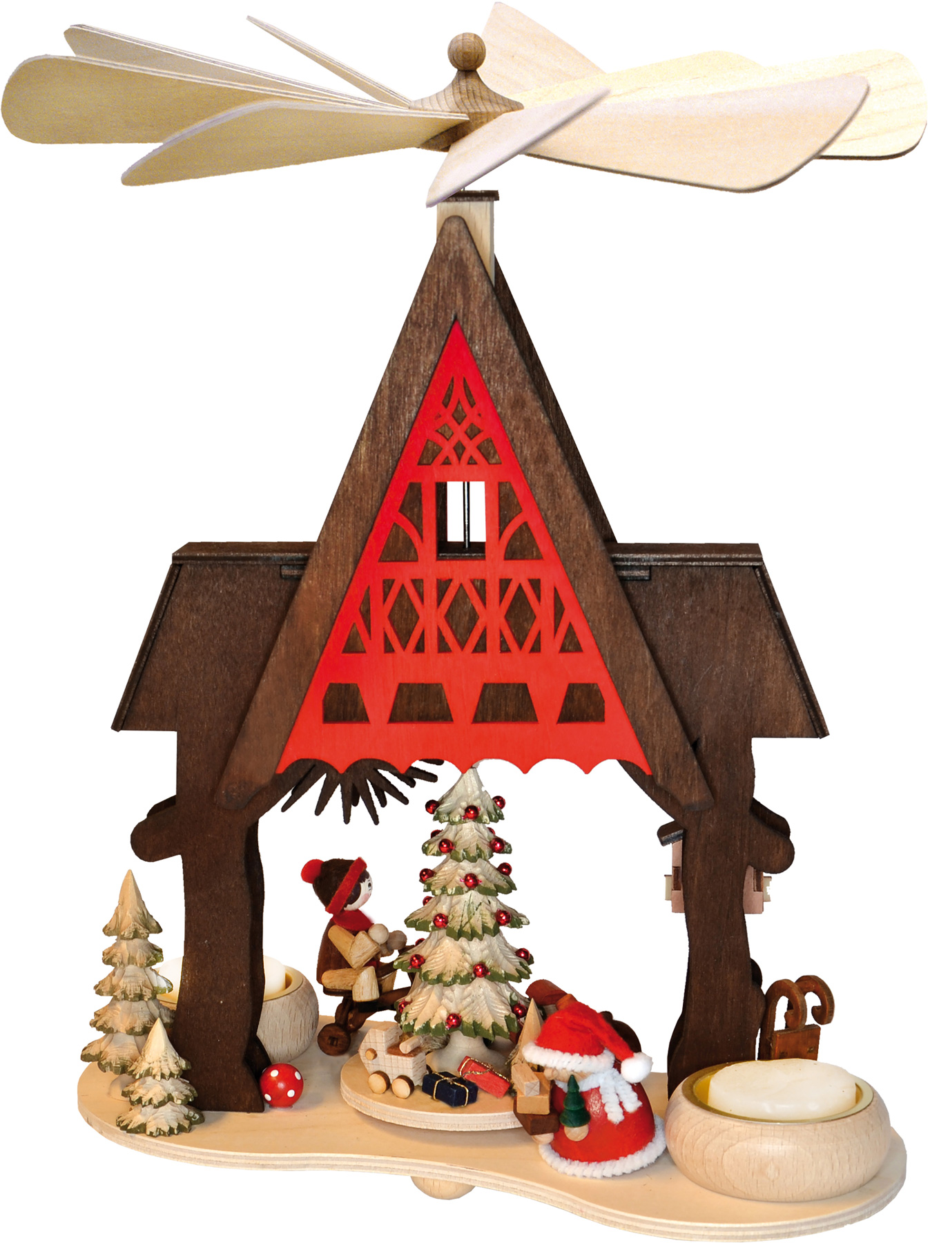 Hauspyramide, Fachwerkhaus, Weihnachtsmann, Kind mit Dreirad