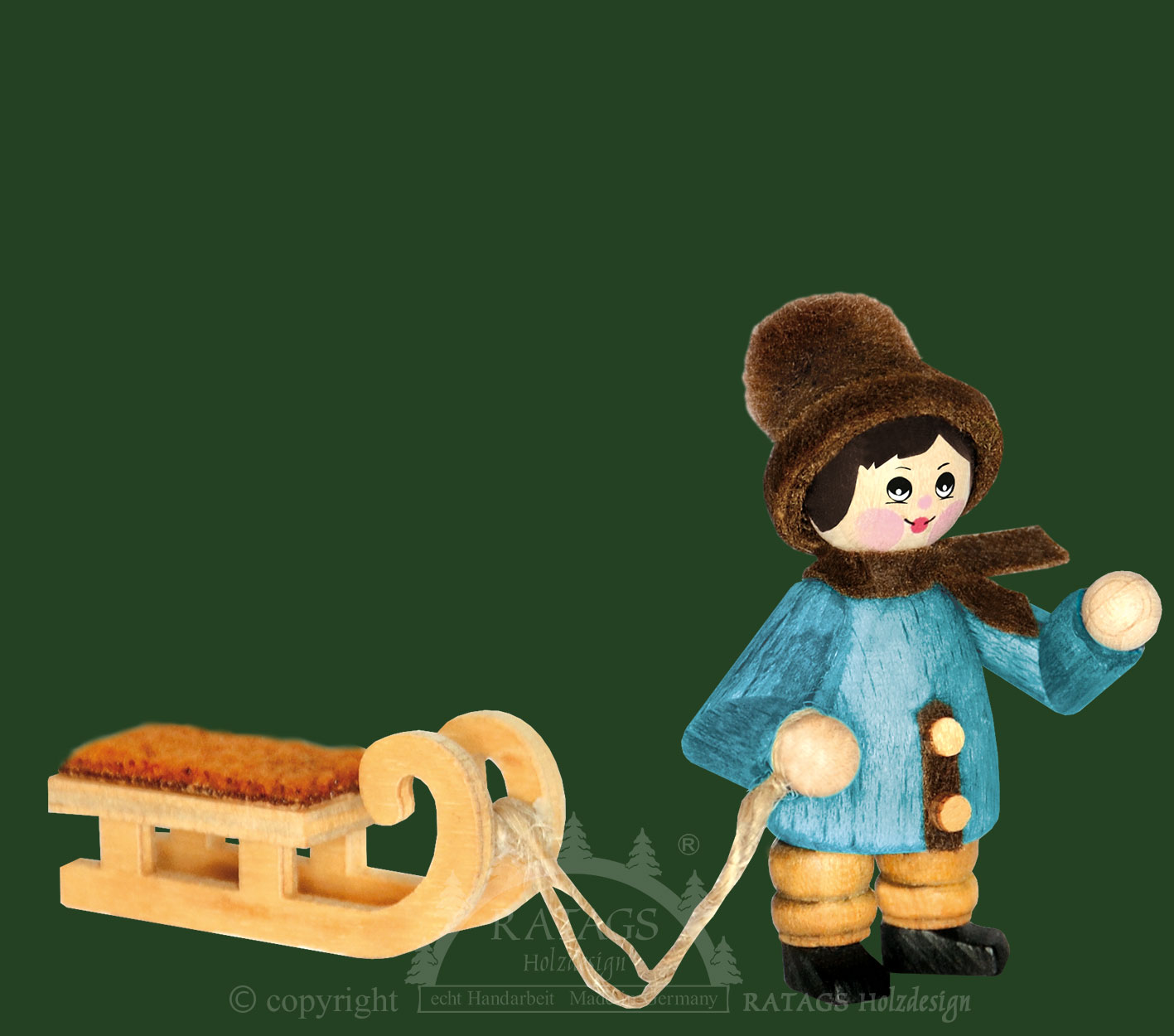 Figur, Schlittenzieher, taubenblau