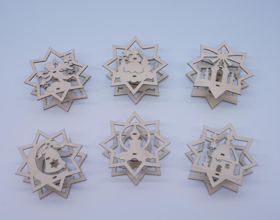 6 versch. Schwibbogenaufsatzsterne 
6,5 x 6,5 x 2,5cm