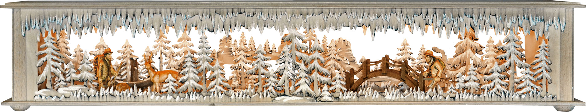 Raumleuchte groß, Brücke, Wald, Rehe, Wald, Rehe, geschnitzte Figuren
