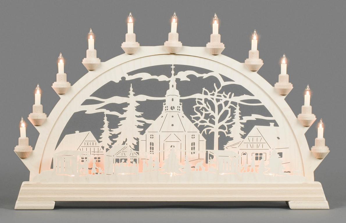 Schwibbogen mit Seiffener Weihnachtsmarkt, elektrisch beleuchtet