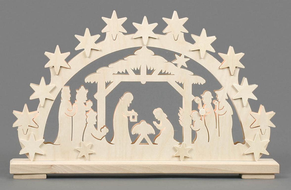 Schwibbogen mit Christi Geburt klein, indirekt elektrisch beleuchtet