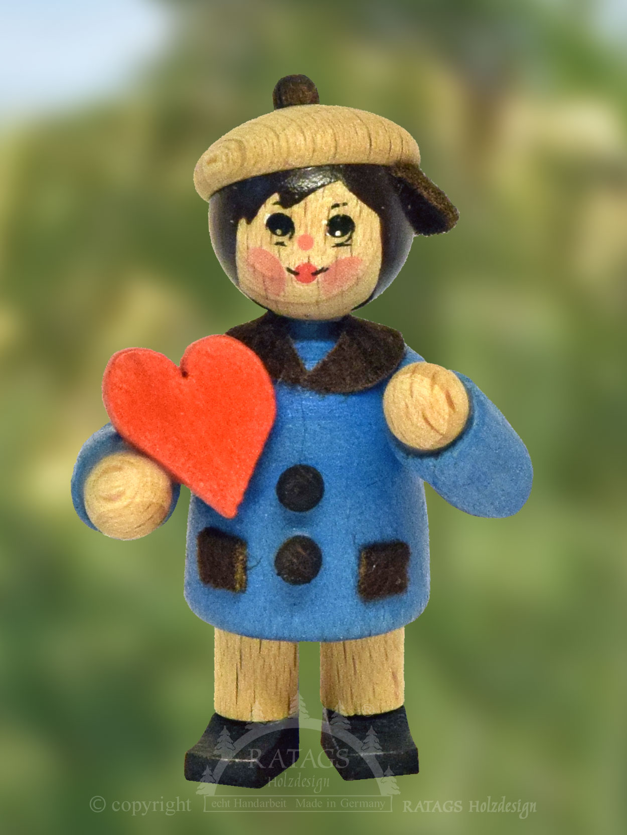 Figur, Glückskind, Junge mit Herz, blau