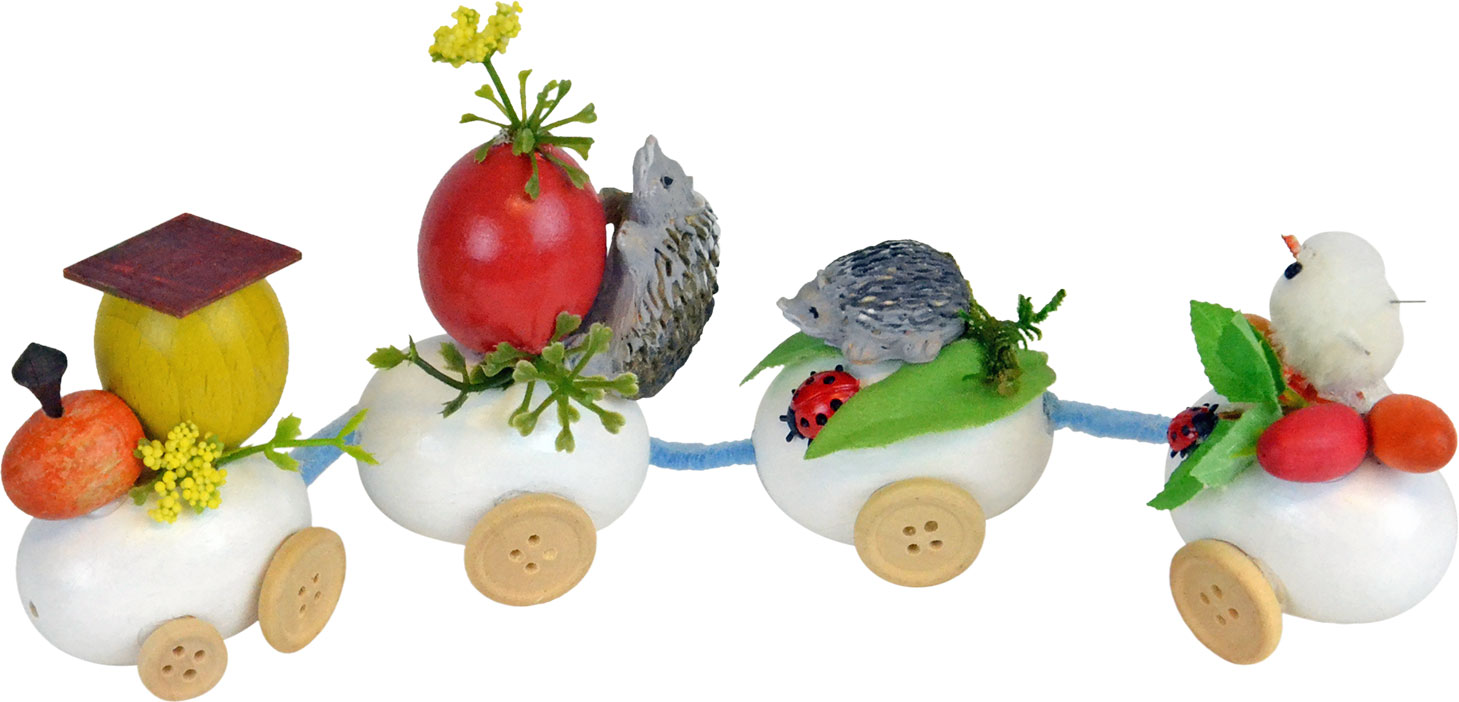 Oster-Eier-Zug mit Igeln und Küken