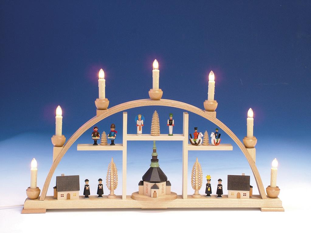 Schwibbogen Seiffener Motiv und Innenbeleuchtung elektr. beleuchtet  B 63 cm