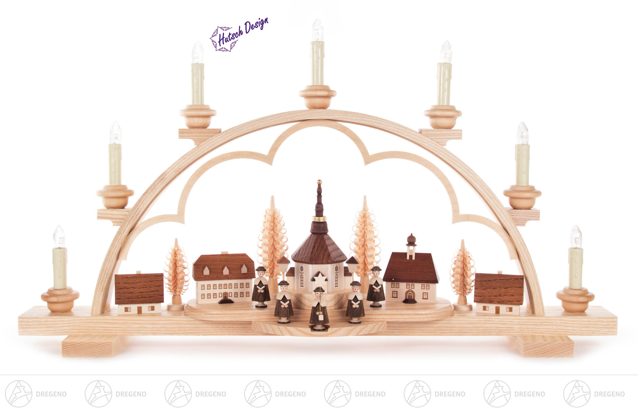 Schwibbogen mit Seiffener Dorf und Kurrende, elektrisch beleuchtet36 x64cm