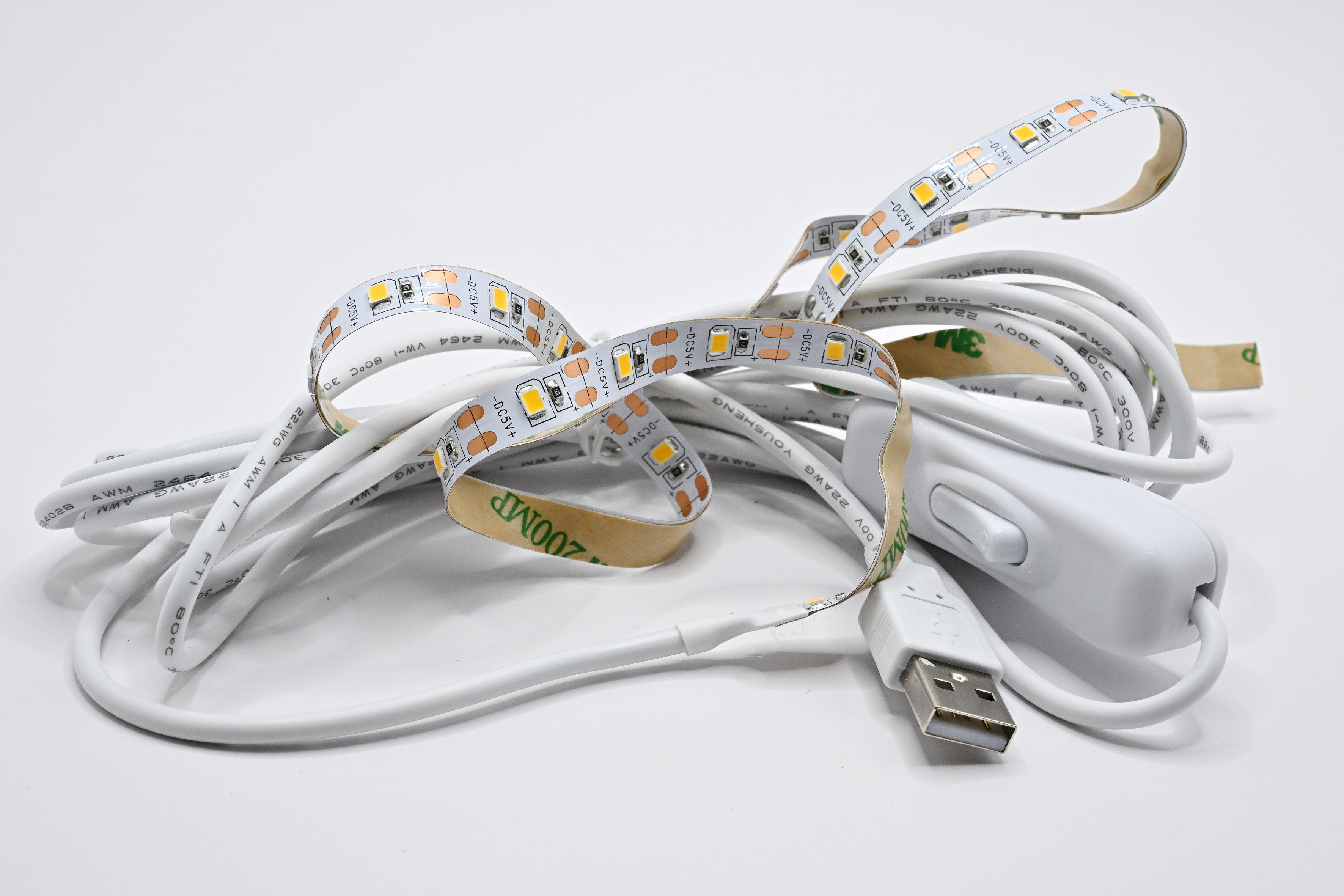 USB LED-Stripe, Länge 60cm, Halb-USB, Kabel 3 Meter, IP20, USB-Stecker männl.