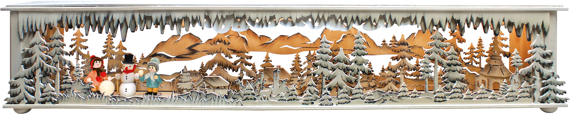 Raumleuchte gr., Wald, Schneemann,  2 Winterkinder, handbemalt