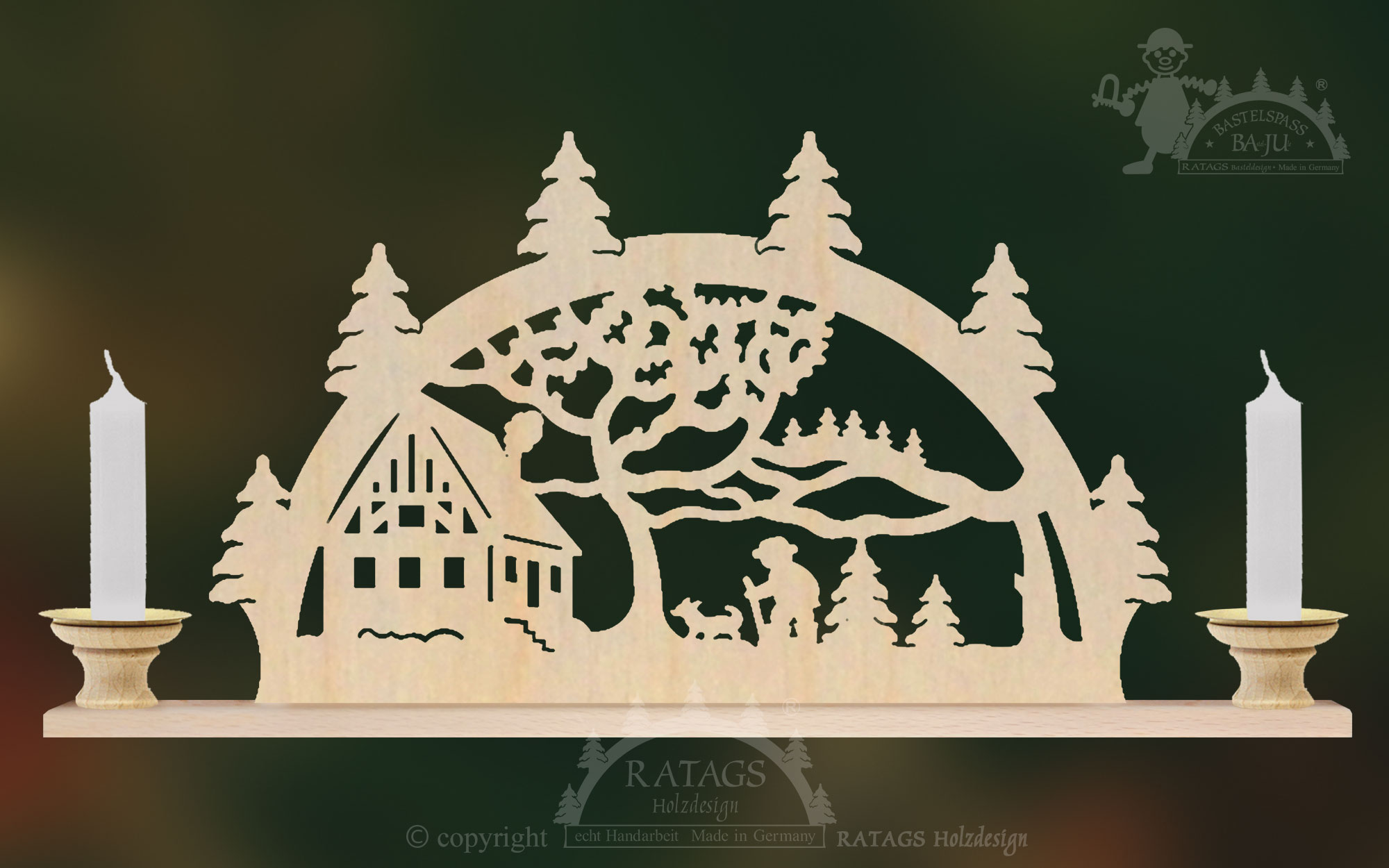 Tischlichterbogen für 2 Pyramidenkerzen Haus am Wald