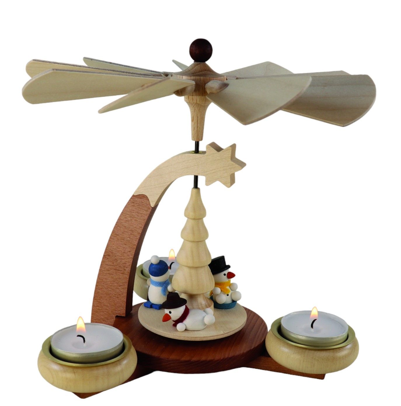 Teelichtpyramide Schneemänner für 3 Teelichte, Höhe 19 cm