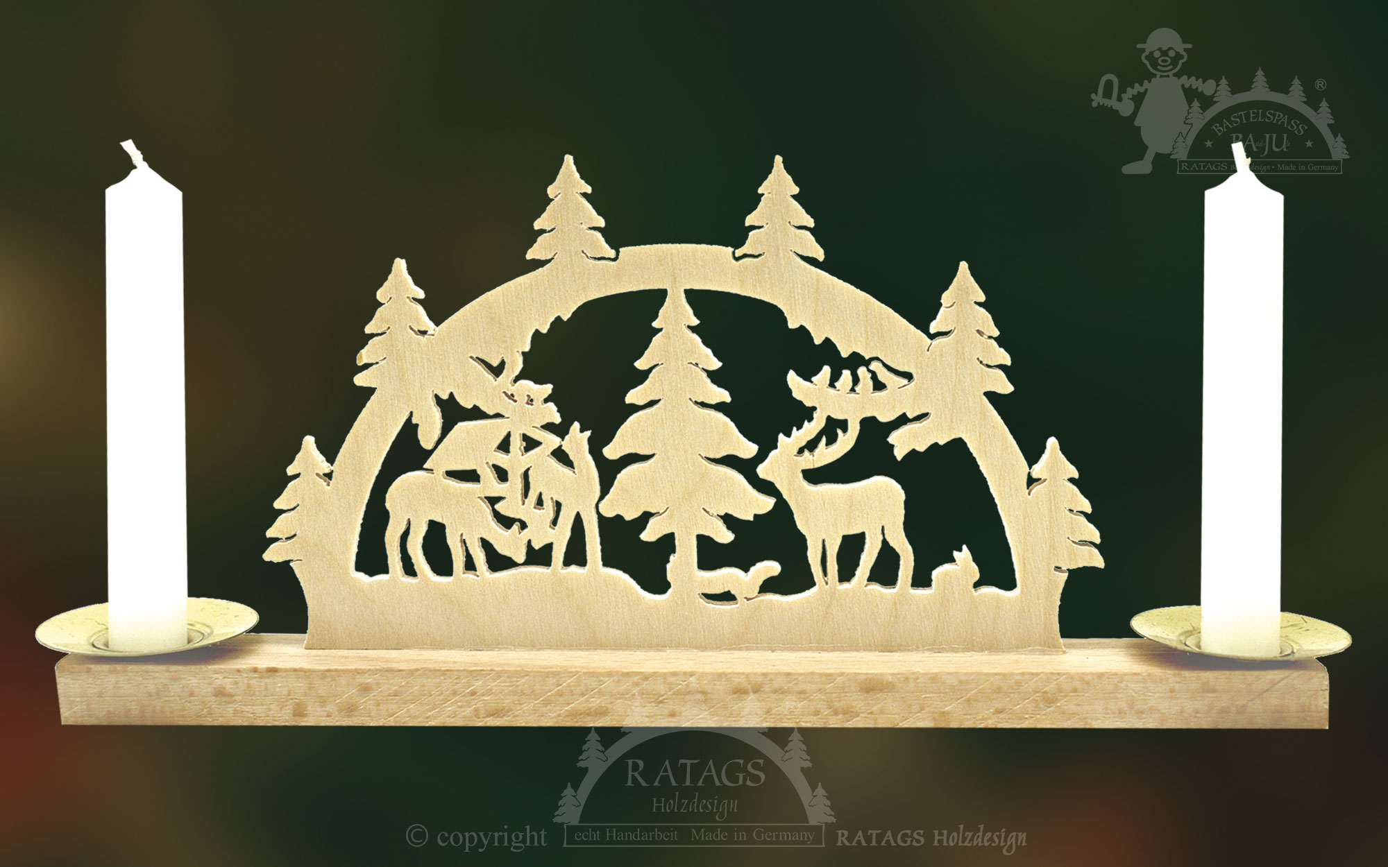 Mini-Schwibbogen für 2 Puppenkerzen Waldtiere