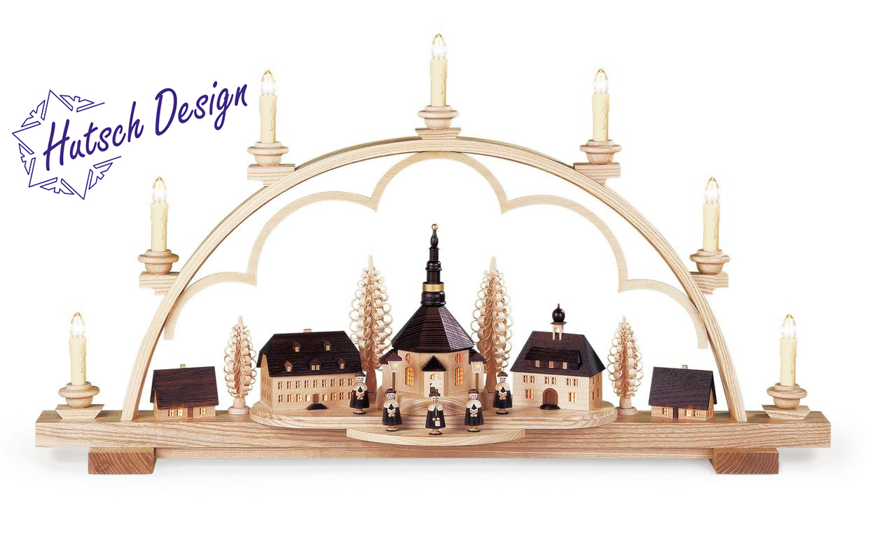 Schwibbogen Seiffener Dorf mittelgroß, natur