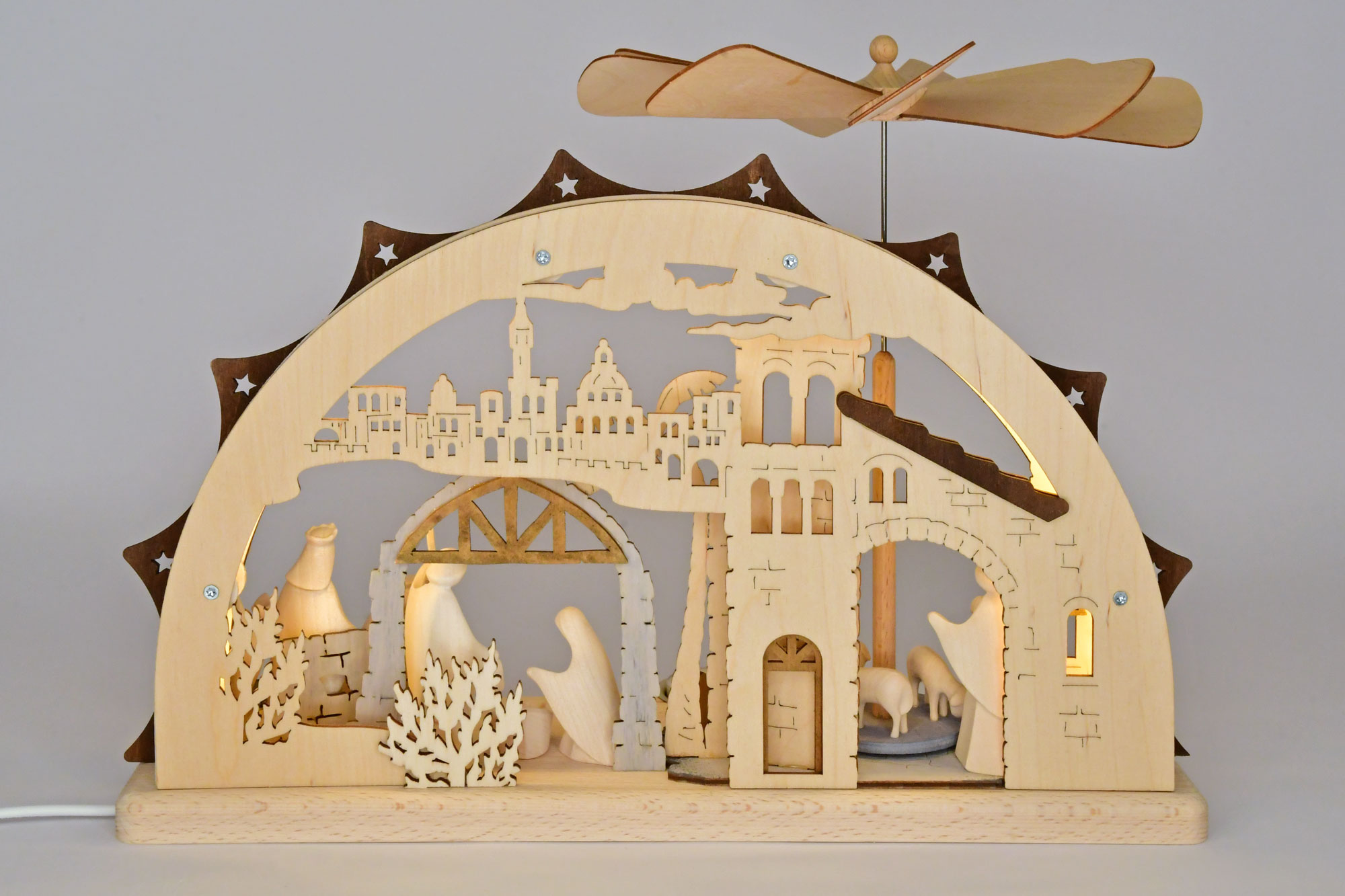 Schwibbogen, klein, Geburt Christi, Pyramide, Tiroler Figuren, LED-Stripe