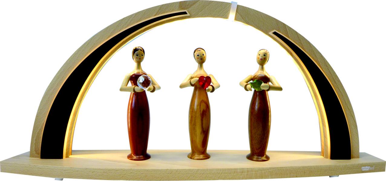 Schwibbogen LED Beleuchtung groß Bestückung Tugenden natur mit Gesicht