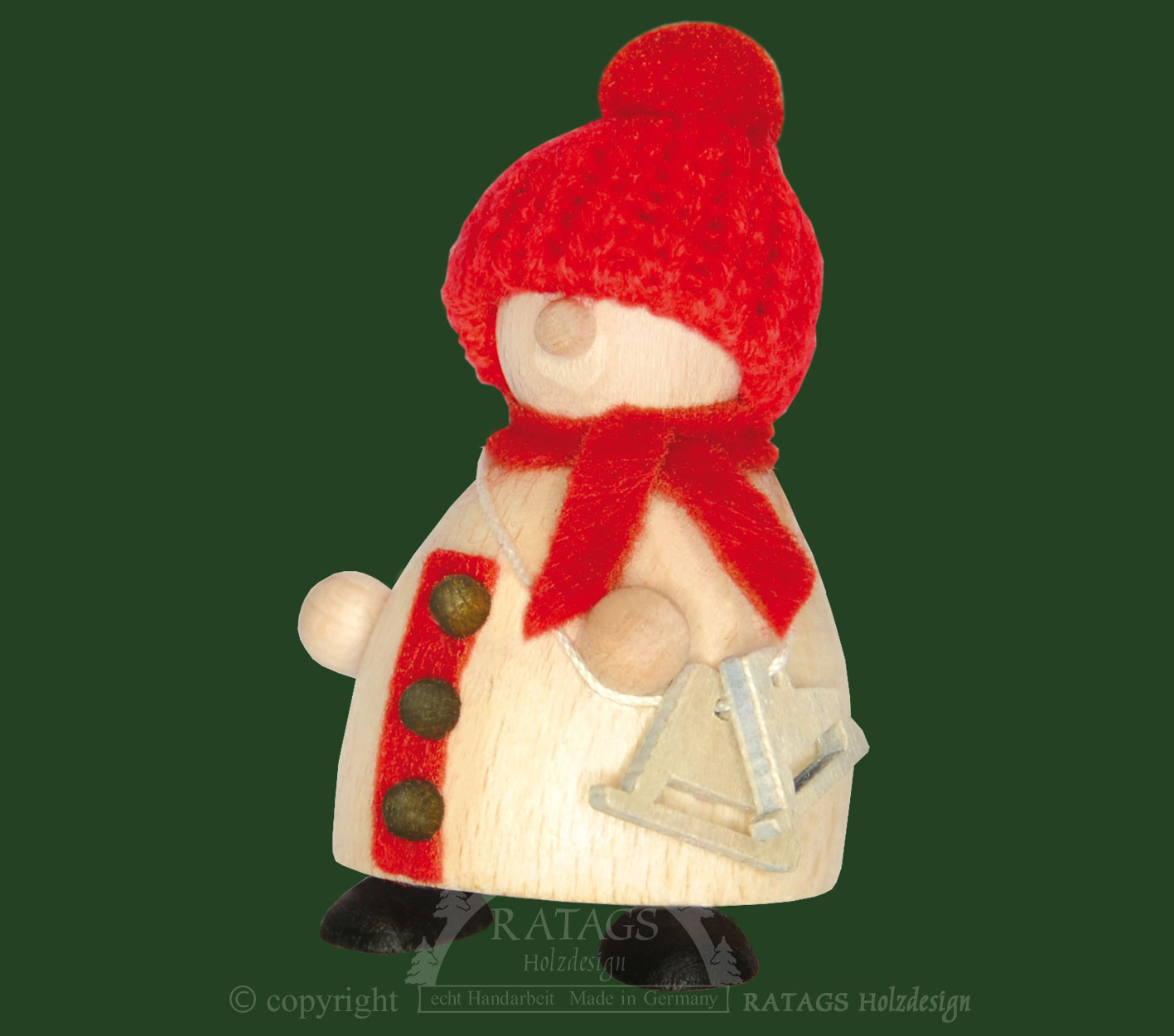 Snow-Molli mit Schlittschuhen, rote Strickmütze