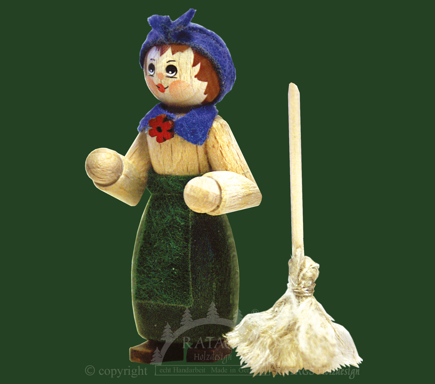 Figur, Putzfrau mit Wischmopp, natur, grün