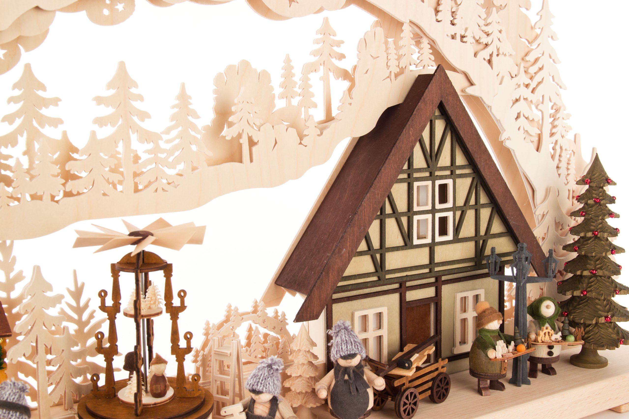 Schwibbogen Weihnachtsmarktbau groß, indirekt elektrisch beleuchtet 43x72cm