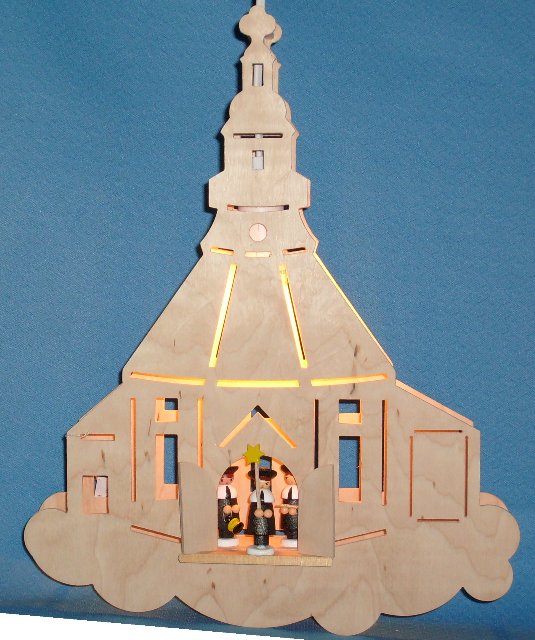 beleuchtetes Fensterbild :Seiffener Kirche mit offenem Tor - vorrätig 1 Stück
