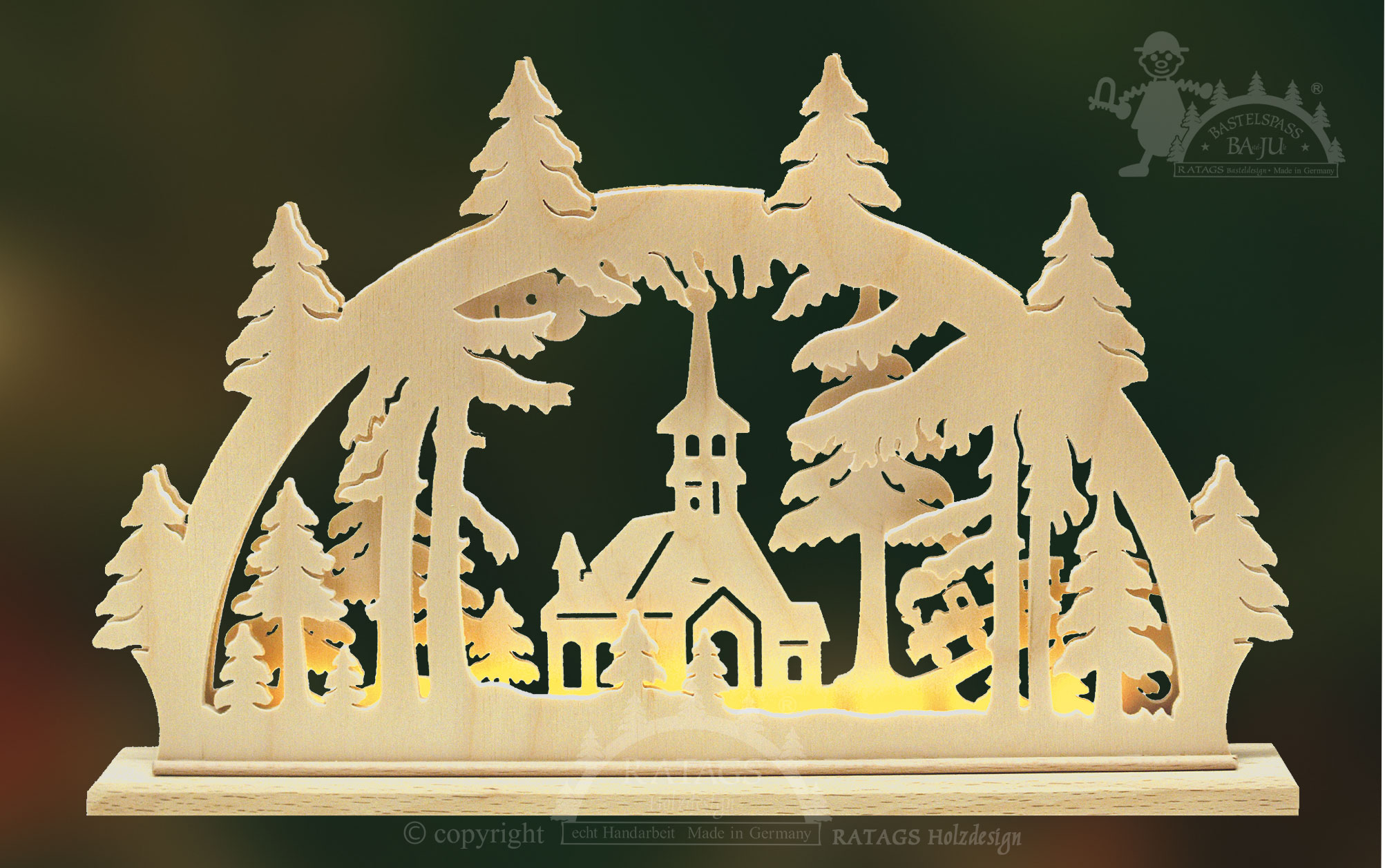 Schwibbogen mit LED zum Basteln Kirche im Wald