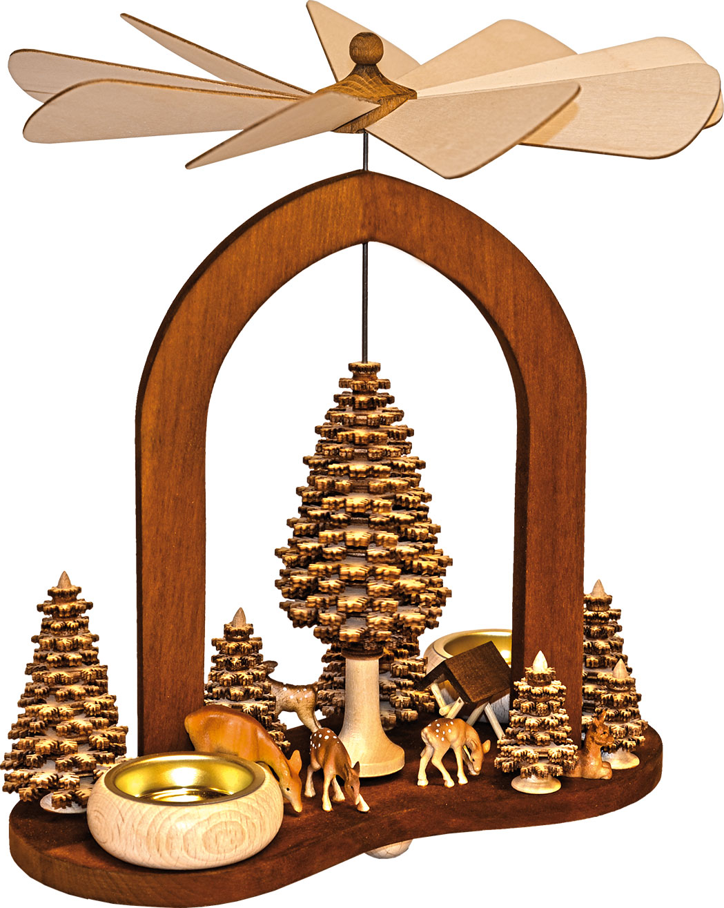 Bogenpyramide , Waldidyll geschnitze Rehe, braun, Schichtbäume