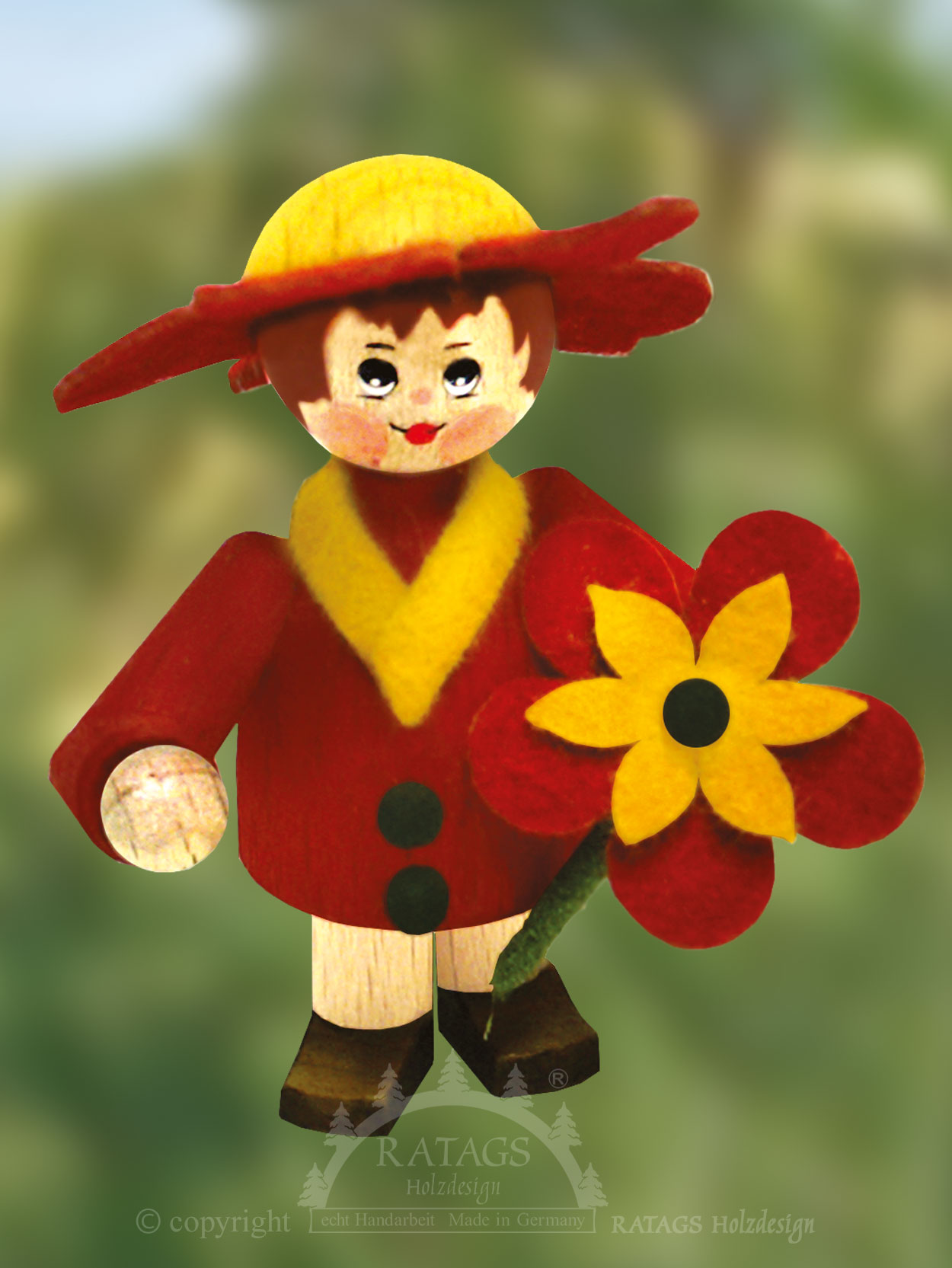 Figur, Blumenkind, bordeaux, Blüte rot-gelb