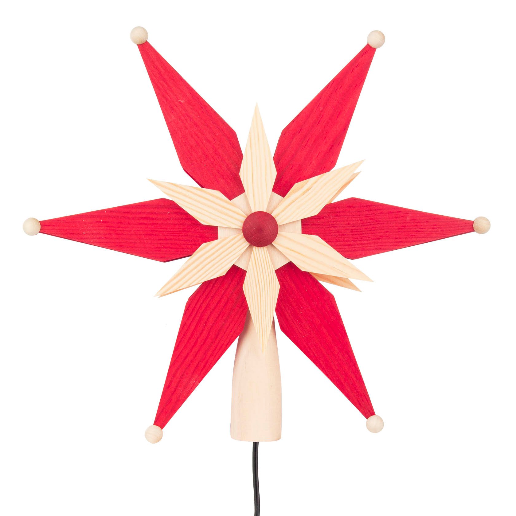 Christbaumspitze rot/natur mit elektrischer Beleuchtung 25cm