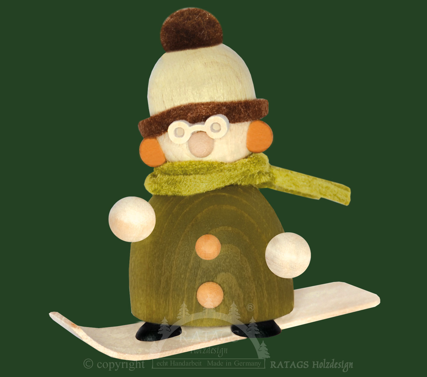 Molli auf Snowboard, mit Brille, grün/br