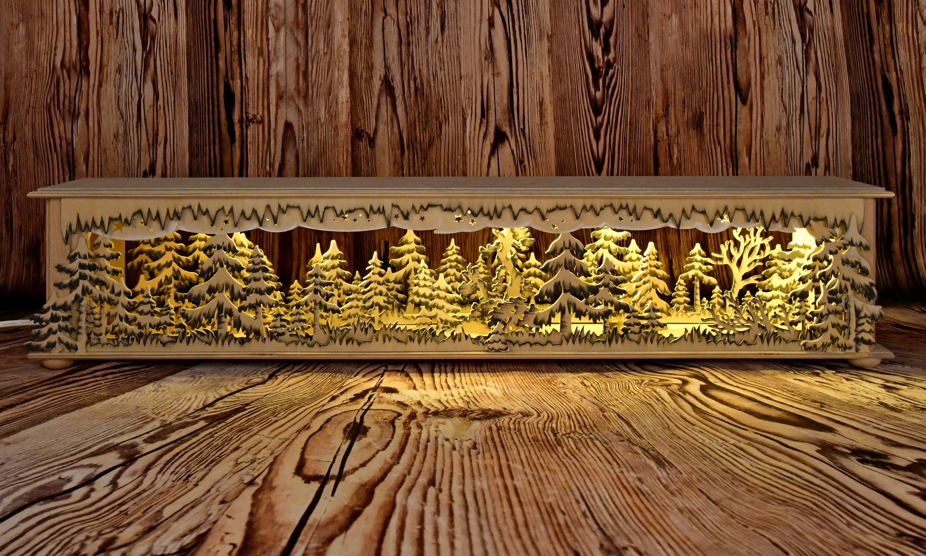 Raumleuchte mittelgr., 70cm Waldlichtung handbemalt grau
