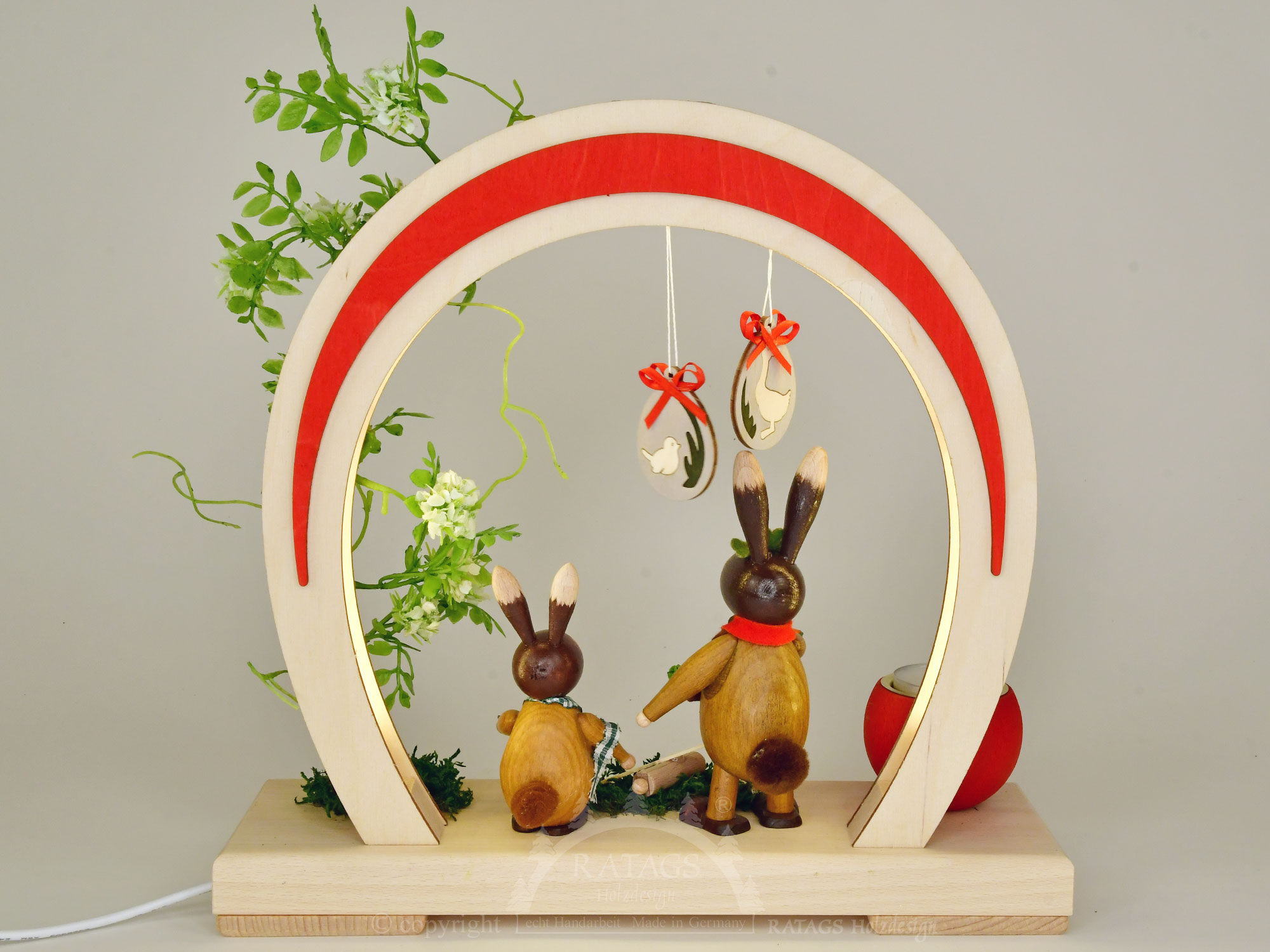 Romantikleuchte Ostern, LED, rund, rot, Besteck
