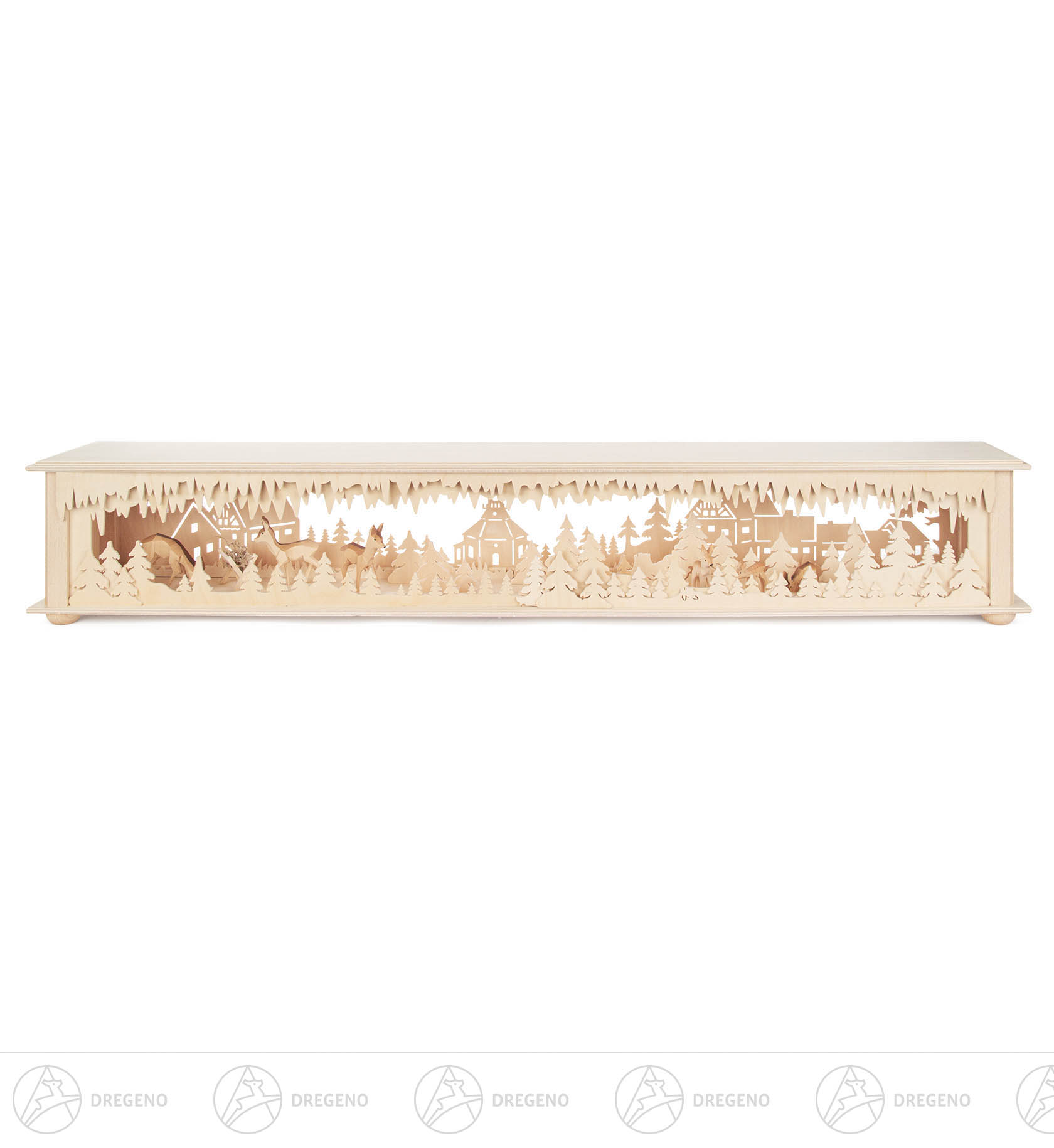 LED-Schwibbogensockel-Raumleuchte Wald Seiffen, Rehe und Krippe 80x13x12cm