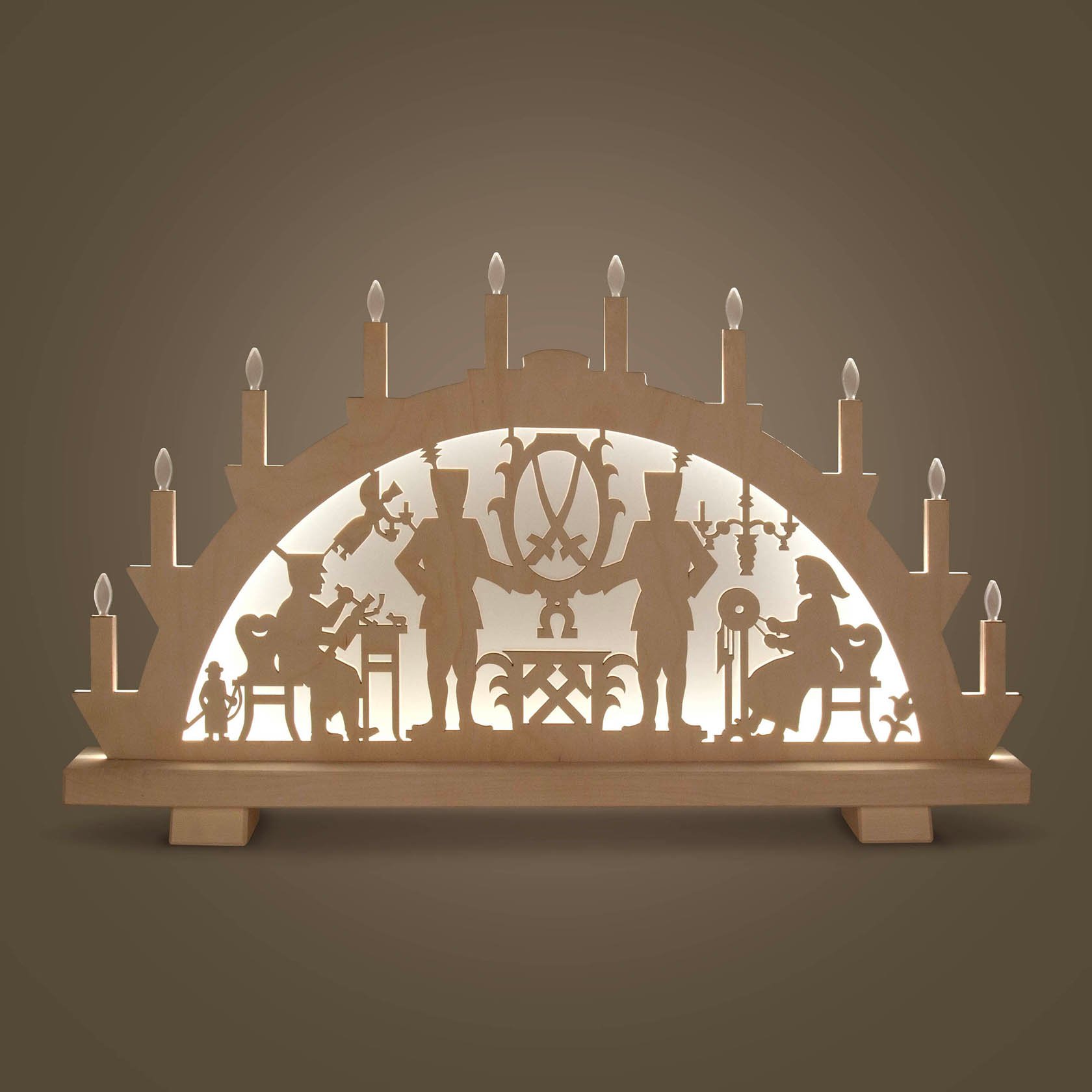 Schwibbogen SCH-L-ICHT Erzgebirgsmotiv mit LED-Beleuchtung Netzspannung 100-240V 37x64cm