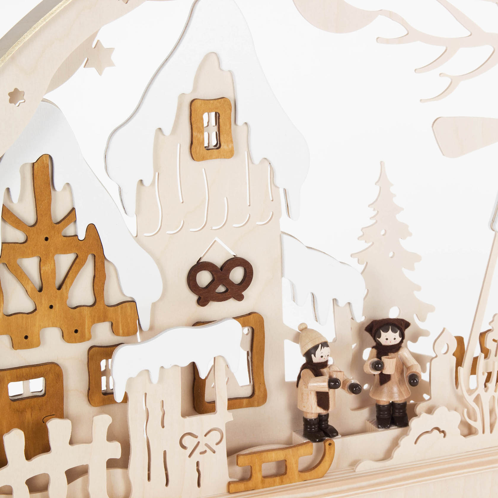 Schwibbogen mit Weihnachtsmarkt, elektrisch beleuchtet 47x78cm