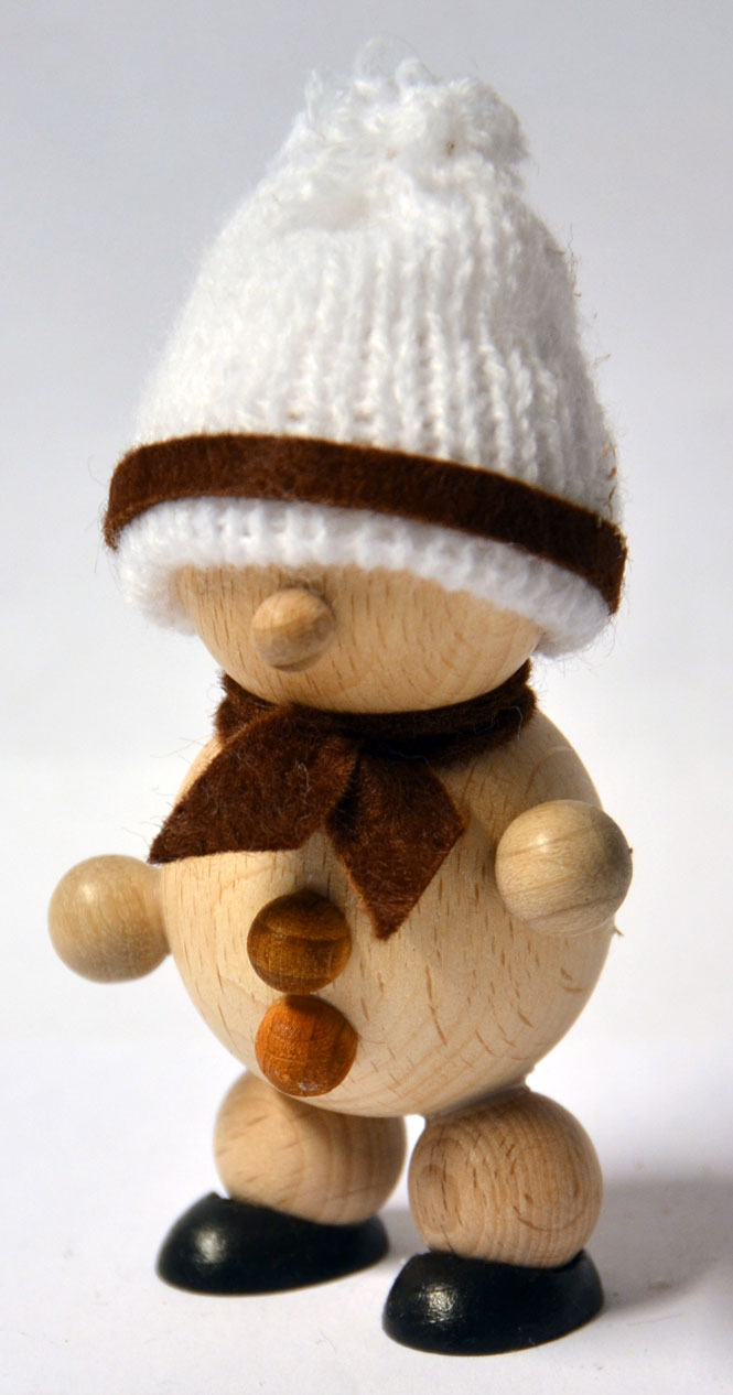 Schneemann natur weiße Mütze, brauner Schal