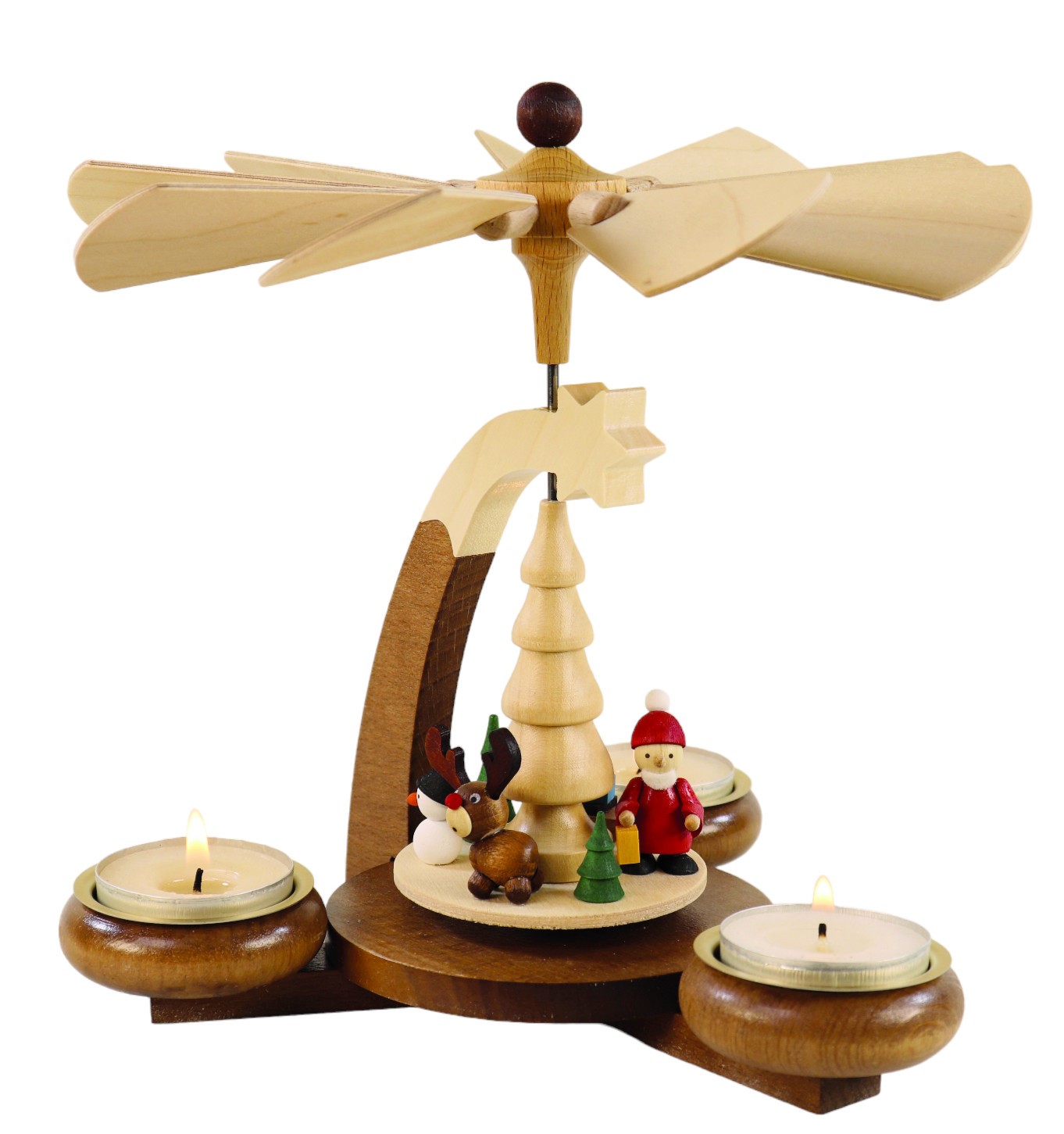 Teelichtpyramide Weihnachtsmotiv für 3 Teelichte, Höhe 19