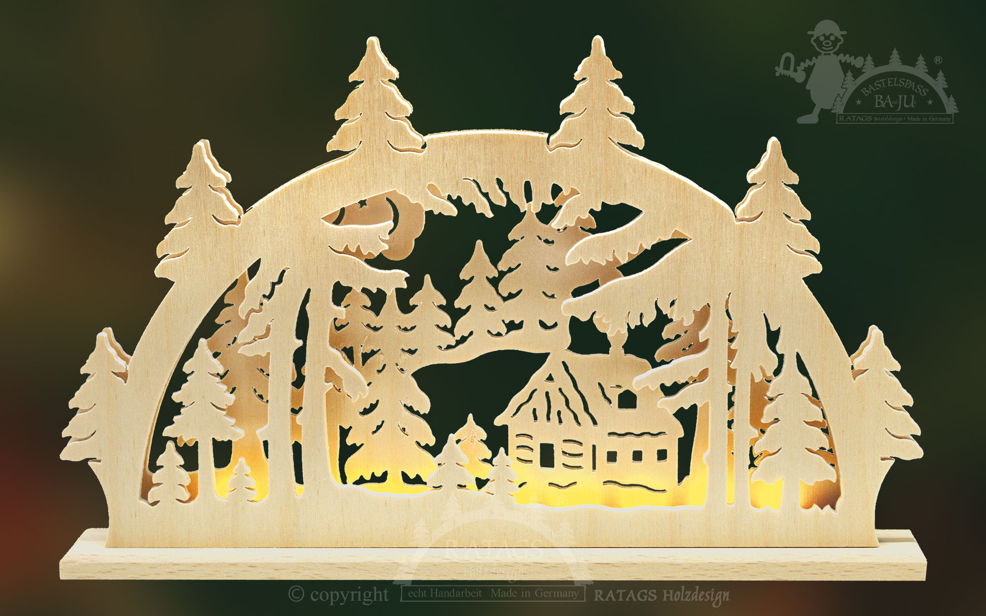 Schwibbogen mit LED zum Basteln Waldhütte