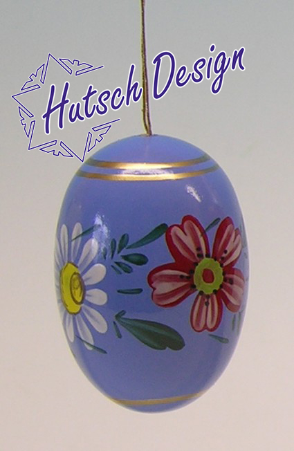 Osterei blau, 55 mm mit Blumen, handbemalt