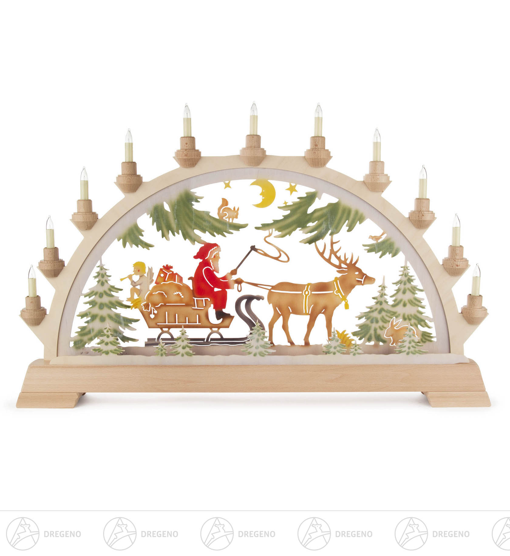 Schwibbogen mit Nikolaus auf Schlitten farbig, elektrisch beleuchtet 40x65cm