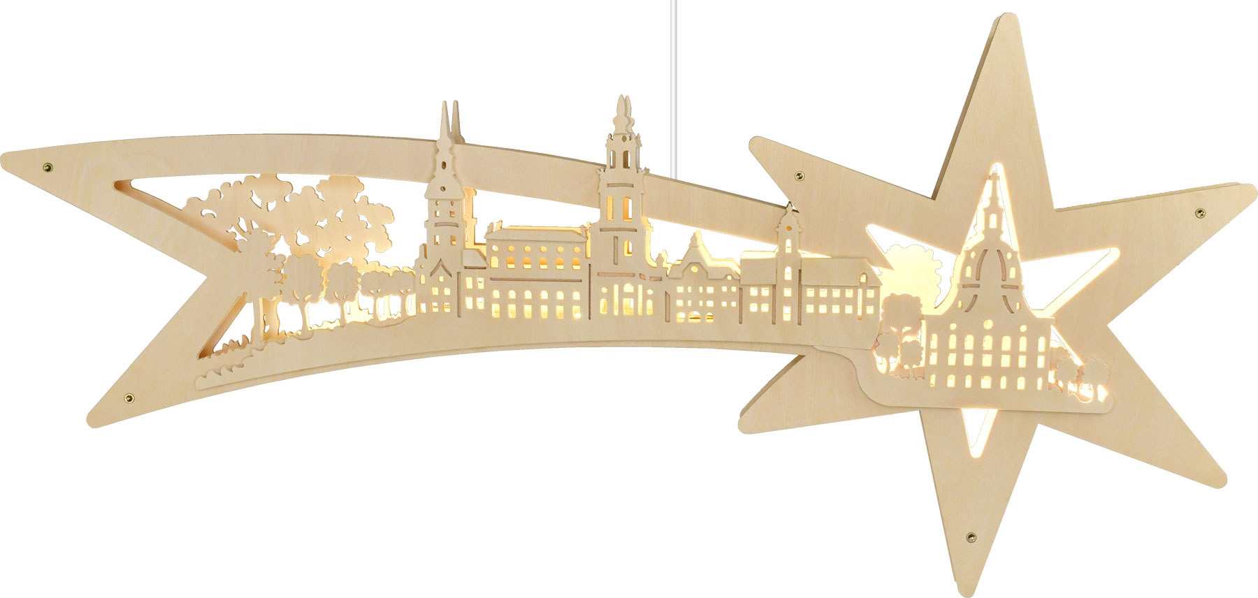 Fensterbild, beleuchtet, Sternschweif, Silhouette Dresden, natur