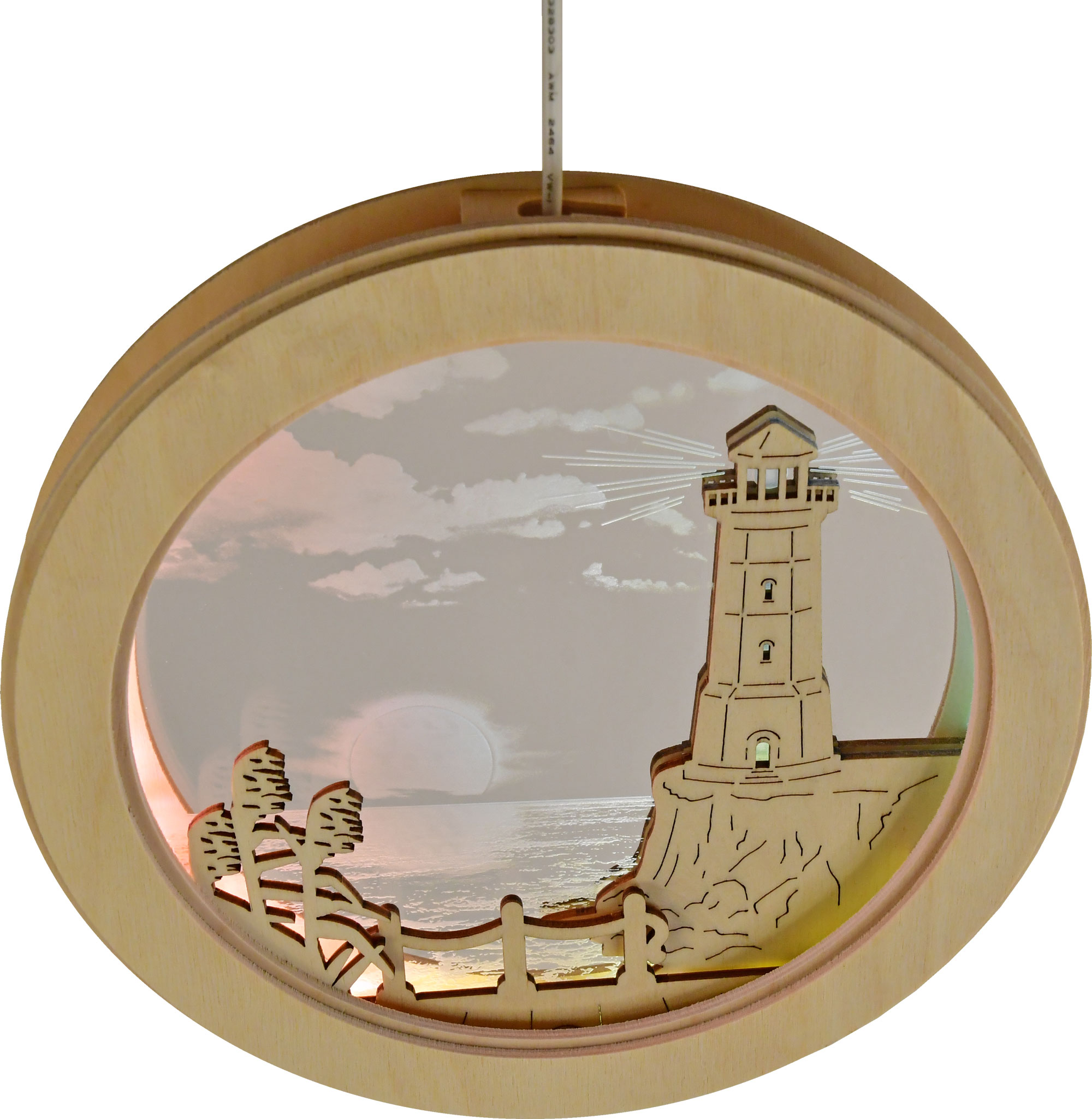 Fensterbild Küste mit Leuchtturm, Plexi LED-Stripe, 3-farbig