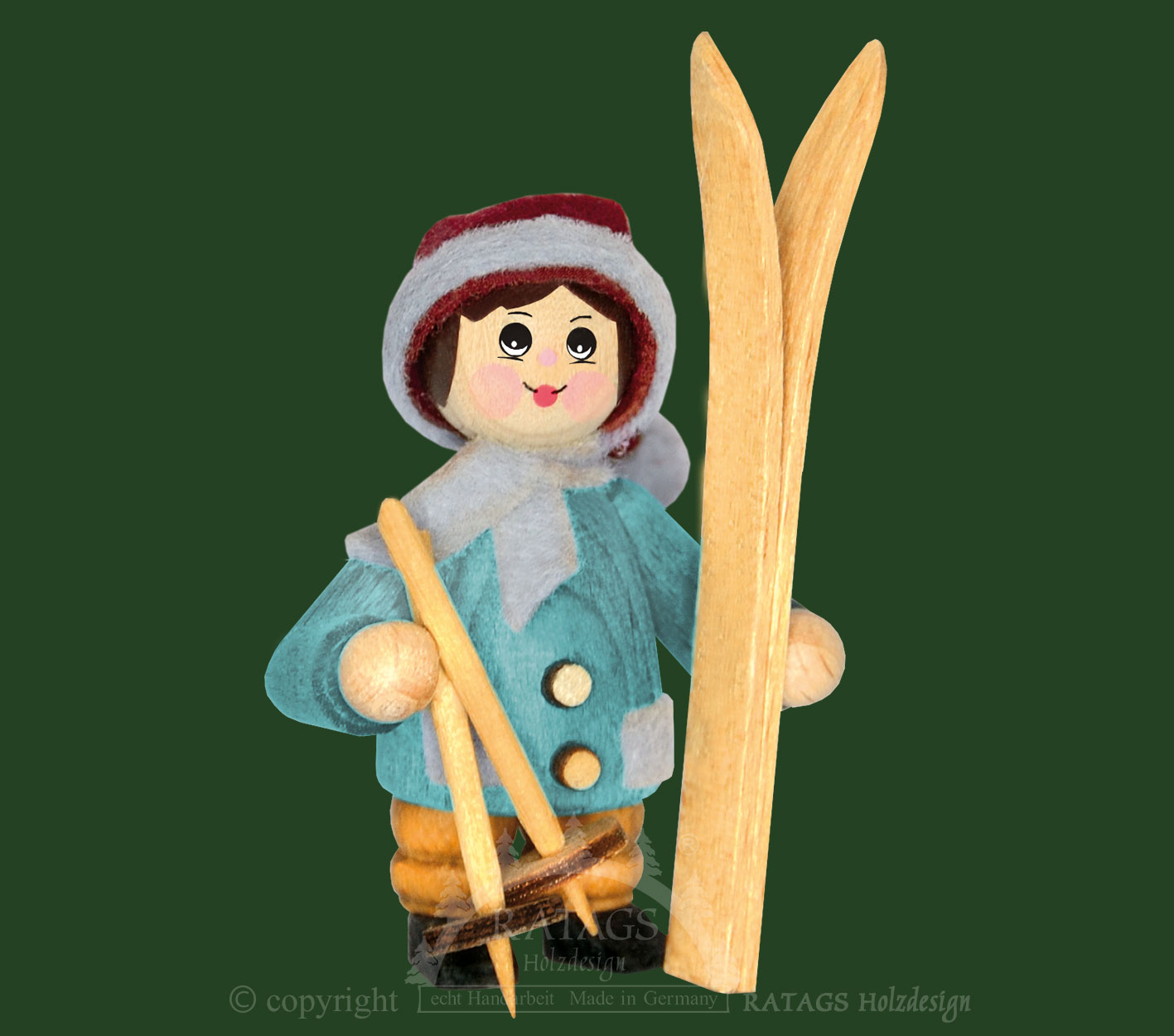 Figur, Skiträger, orange, taubenblau