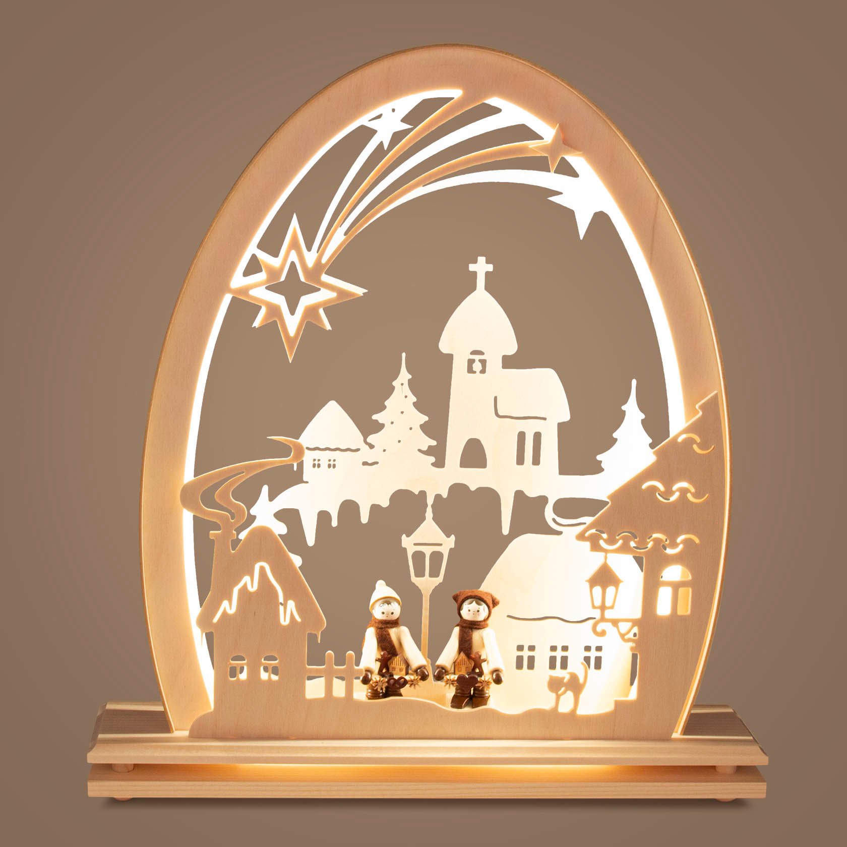 Erzgebirgsbogen Winterdorf elektrisch beleuchtet LED 23x30cm