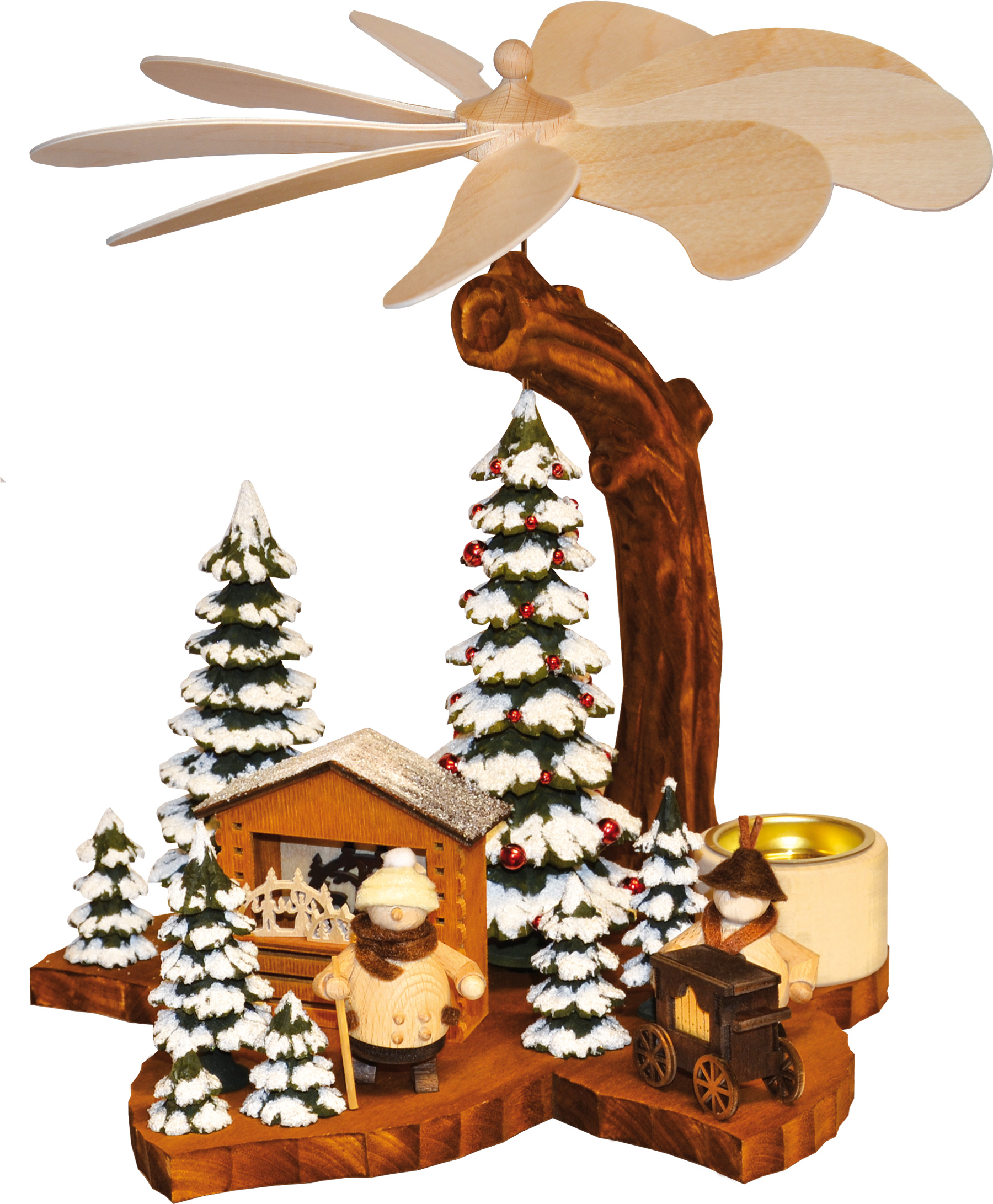 Blattpyramide, Mollis im Winterwald, Massivholz, 2 Teelichte