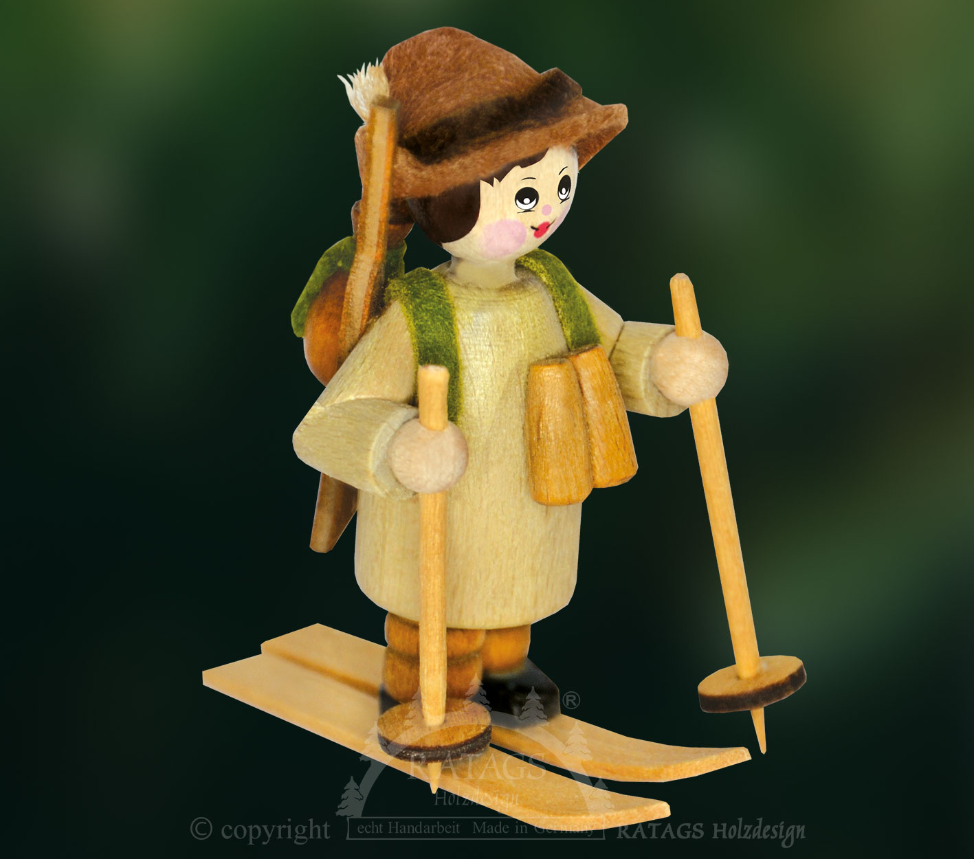 Figur, Wildhüter auf Ski, Rucksack, Gewehr, Fernglas