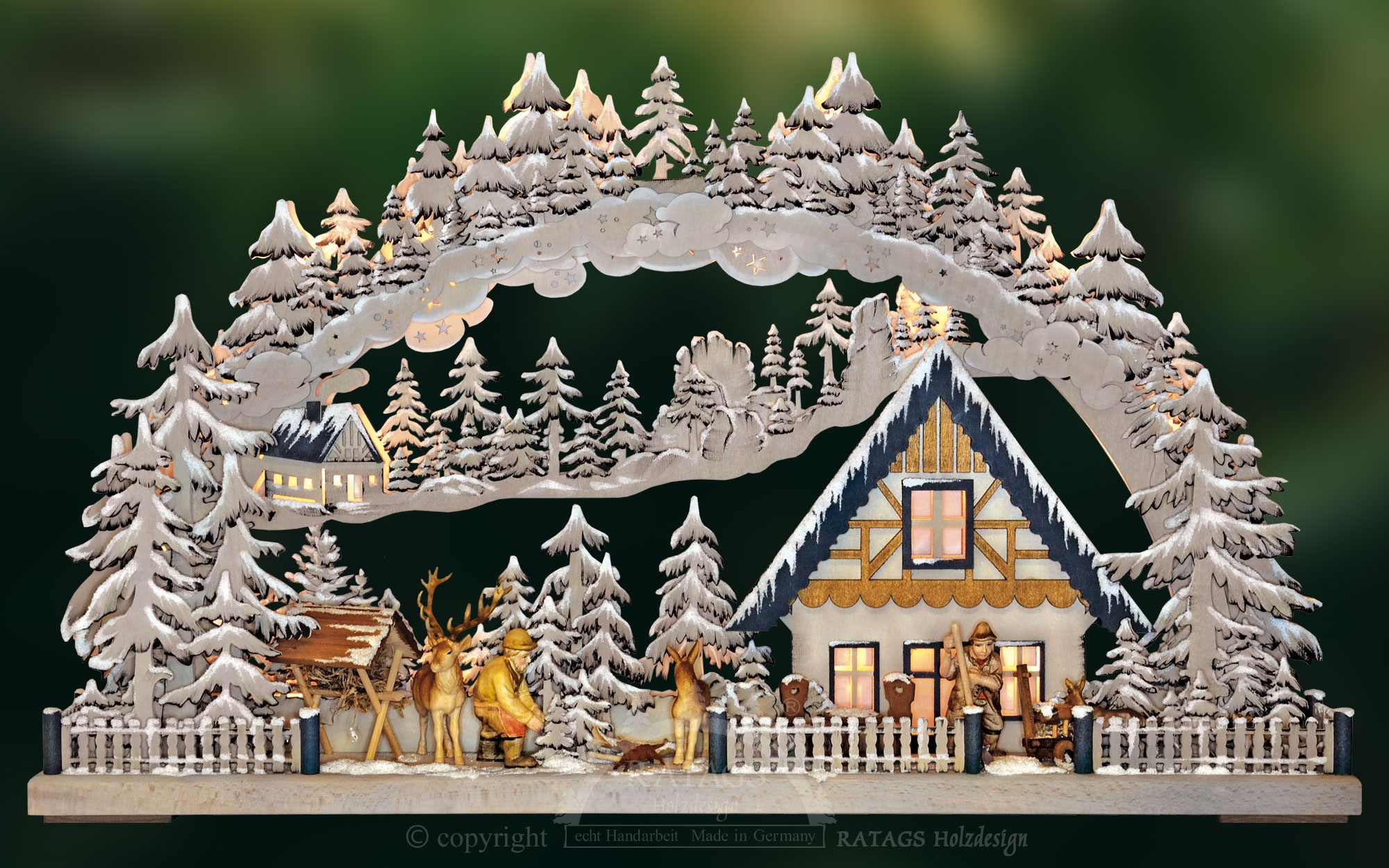 3D-Schwibbogen gr., Wintereinbruch, handbemalt grau, Raureif