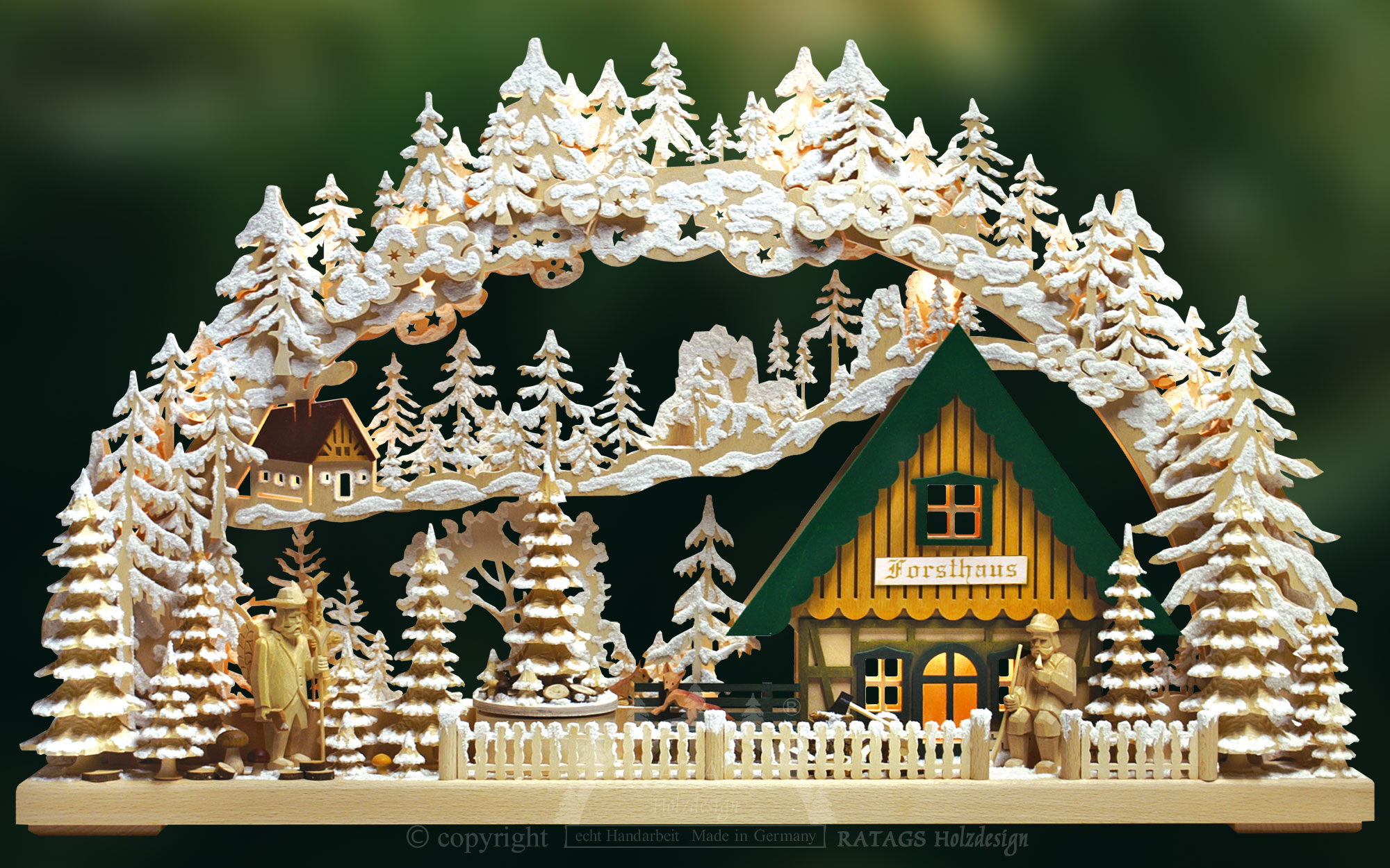 3D-Schwibbogen gr., Försterei, grün, Raureif