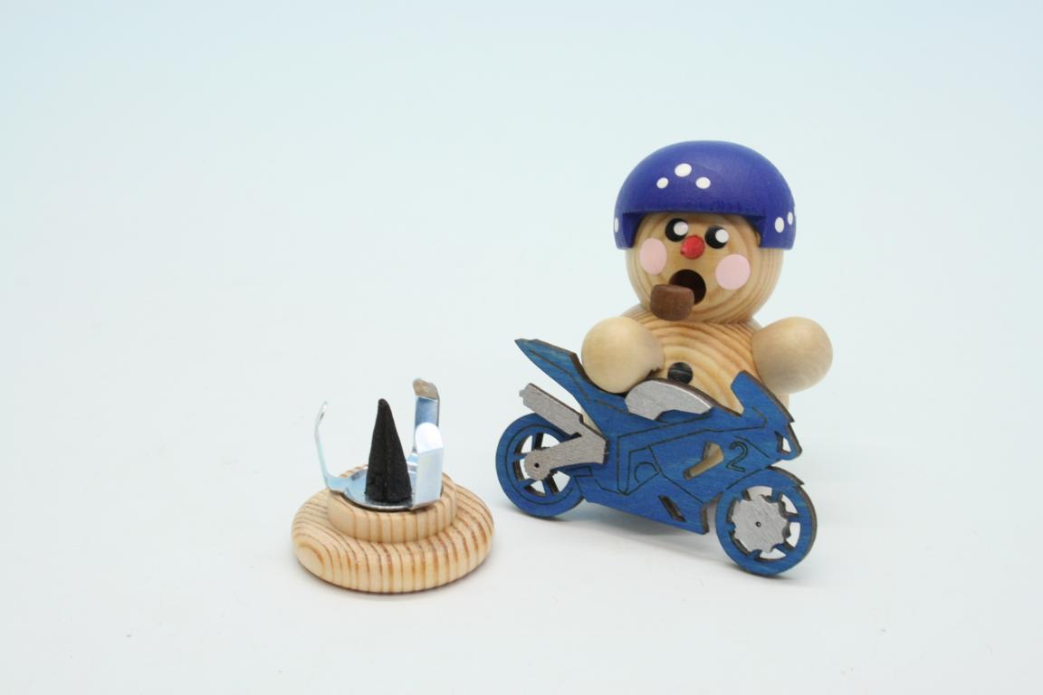 Biker natur mit blauem Motorrad 8cm